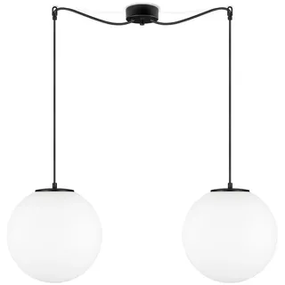 Sotto Luce Tsuki kugelförmige 2-Licht-Pendelleuchte - mattes opal/schwarzes Glas - 1,5 m schwarzes Textilkabel - schwarze Deckenrosette - 2 x e27 - ø 30 cm