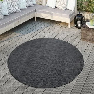 TT Home Teppich Für Outdoor Wetterfest Küchenteppich Balkon Terrasse Unifarbenes Design Modern Größe 80 cm Rund - Grau