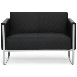 HJH Office Lounge-Sofa 2-Sitzer Aruba Step Kunstleder Polstersofa Couch modern mit Metallgestell, 111 x 78 x 71 cm, Schwarz,