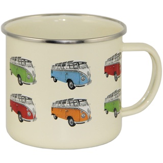 BRISA VW Collection - Volkswagen Große Emaille Kaffee-Tee-Tasse-Becher-Haferl für Camping & Outdoor T1 Bus (500 ml/Parade/Beige)