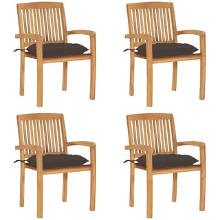 The Living Store Stapelbare Gartenstühle mit Kissen 4 Stk. Massivholz Teak - Taupe