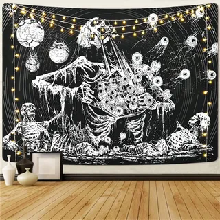 Yrendenge Schädel Wandteppich Augen Wandtuch Menschlicher Skelett Wandbehang, Schwarz Weiß Wandteppiche Aesthetic, Hippie Gotischer Tapisserie für Schlafzimmer, Home Dekor Wandtücher 210x150cm