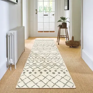Carvapet Läufer Teppich 60x240cm rutschfest Lang Küchenteppich Waschbar Teppichläufer Weiche Mikrofaser Geometrisch Tribal Flächenteppich Laufteppich(Beige)