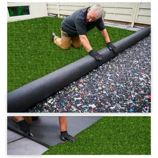 MDEKOR Kunstrasenteppich Outdoor - Kunstrasen wetterfest, Rasenteppich Meterware Grün 300x200 cm, Balkon Bodenbelag wasserdurchlässig mit Drainage 200 cm breit in Echtrasen-Optik