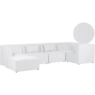 BELIANI Sofa mit Ottomane Cremeweiß Stoffbezug aus Cord Links 5-Sitzer Modulsofa Ecksofa mit Armlehnen Kissen Wohnzimmermöbel Modern Wohnecke Sitzecke - Weiß