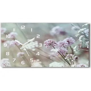 Wanduhr aus Glas – 60x30 cm - Glasbild - Glasuhr - Gehärtetes Glas - weisse-zeiger - wilde Blumen