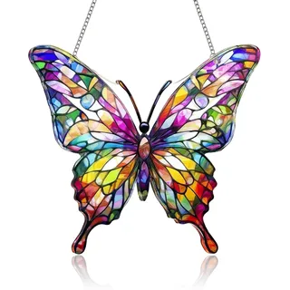 Schmetterling Sonnenfänger Fenster, Acryl Fensterdeko Hängend, Schmetterlinge Ästhetik Deko Lichtfänger, Fensterschmuck Hängend Ganzjährig, Frühling Deko Modern für Fenster Balkon Garten Wohnzimmer