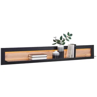 Mid.you Wandboard , Schwarz, Eichefarben , Holzwerkstoff , 144x21x16.5 cm , Made in Eu , Wohnzimmer, Regale, Wandboards