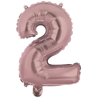 Homéa, Ballon Zahl 2, Metallise, aus Aluminium, mit Strohhalm, Höhe 40 cm, Roségold