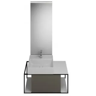 burgbad Junit Set Keramik-Waschtisch inklusive Waschtischunterschrank, Version links, inklusive Leuchtspiegel SFLF090, Breite: 900mm, SFLF090LF3149G0175, Farbe: Grau Hochglanz / Grau Glänzend