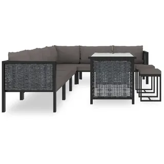 vidaXL 9-tlg. Garten-Lounge-Set mit Auflagen Poly Rattan Anthrazit - Grau