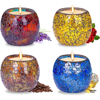 Larcenciel Duftkerzen Geschenke für Frauen, 4 * 160g Sojawachs Duftkerzen Geschenkset - Rose Lavendel Kaffee Vanille Duftkerze, 120H Brenndauer für Muttertag Geburtstag Spa Bad Yoga Housewarming Deko
