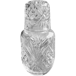 Nachttisch-Wasserkaraffe und Glas-Set, Vintage-Nachttisch-Wasserkaraffe-Set mit Becher, Regal-geprägte Getränke-Kaltwasserflasche, für Mundwasserflasche und Weinkaraffe, 5,3 X 14