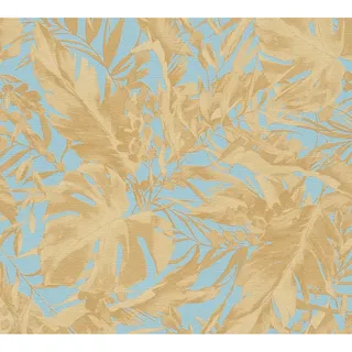 AS Creation Vliestapete Blätter 10,05 x 0,53 m Blau-Gold FSC®