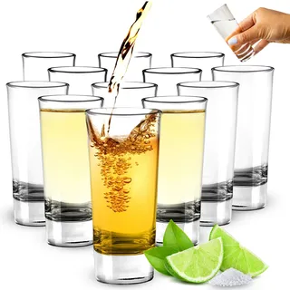 volila 12 Klare Schnapsgläser - 6cl Shotgläser mit Standfest Schwerem Boden für Wodka Gläser, Tequila Gläser für Jede Party, Spülmaschinenfest