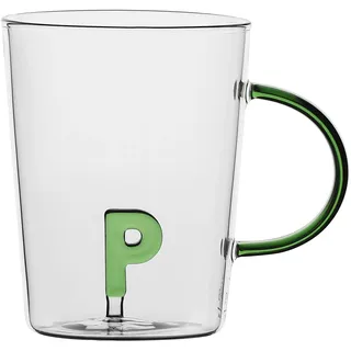 LA PORCELLANA BIANCA - Tasse Buchstabe 'P' aus Borosilikatglas, Fassungsvermögen 400 cc, Kollektion Allalettera