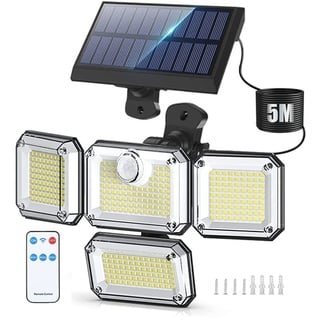 DAYTEE Solarlampen für Außen mit Bewegungsmelder Solarlampen für innen led strahler camping lampe mit fernbedienung solar lampe outdoor mit 333 LED Menge,6500K Dimmbar,3 Modi,IP65 wasserdicht