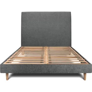 Bett mit Kopfteil – Korbgeflecht-Canvas-Stoff - 140 x 200 cm - Grau
