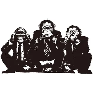 PLIGREAT Banksy Drei Weisen Affen Wandaufkleber Vinyl Wanddekor Graffiti | Entfernbare Vinyl Wandtattoos, Street Art Banksy Graffiti Wandkunst für Büro, Schlafzimmer, Zuhause Kreative Wanddekoration