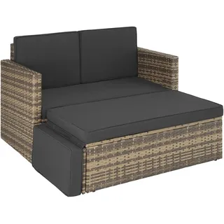 Tectake tectake® Rattan Lounge, 2-Sitzer, UV-beständig, Hocker mit klappbarer Stütze