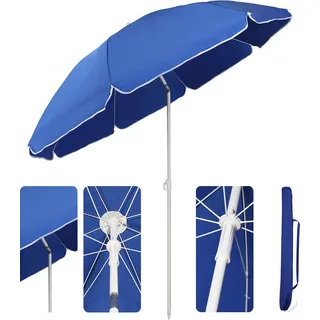 Sekey Sonnenschirm Rund Ø160 cm Terrassen Gartenschirm Strandschirm mit kurbel & Schutzhülle Neigungswinkel und Höhe verstellbar, Blau - Blau