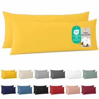 Dreamzie - Seitenschläferkissen Bezug 40 x 145cm - 100% Baumwolle - Gelb | Oeko-Tex zertifiziert · mit Reißverschluss · Kopfkissenbezug & Kissenhülle · Jersey · 150 g/m2 · Weich · Waschbar