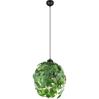 Trio Reality Leuchten Pendelleuchte Leavy R10461915, Metall Schwarz matt, Blätter Kunststoff grün, exkl. 1x E27
