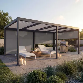 Mendler Alu Pergola HWC-L41 3 x 6 m inkl. 3 Seitenteile Grau