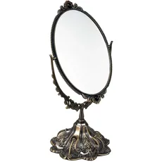 Feyarl 28,5 cm Oval Vintage Make-up Spiegel Floral Tischspiegel mit Ständer Doppelseitig Drehbar Dekorative Spiegel Mutter Geschenk(Bronze)