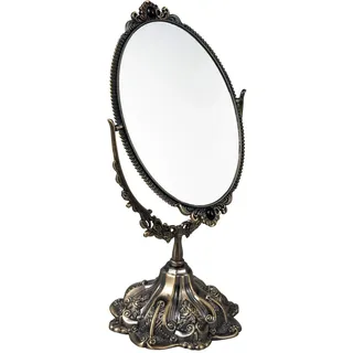 Feyarl Vintage Schminkspiegel mit Standfuß rehbarer Make-up Spiegel 360° Ovale Spiegelfläche Kosmetikspiegel für Tisch, Bad & Kommode(Bronze)