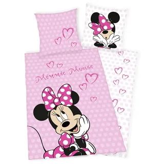 Disney Minnie Mouse Bettwäsche 80x80 + 135x200cm, 100% Baumwolle mit Reißverschluss