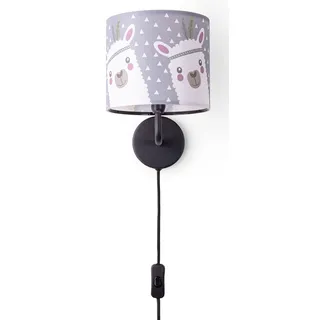 Paco Home Wandleuchte »Ela 214«, 1 flammig, Leuchtmittel E14   ohne Leuchtmittel, Kinderlampe Wandlampe Mit Schalter Ø...18cm Lama Rosa Grau Kabel 3m E14, schwarz