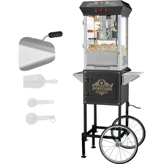 Vevor Popcornmaschine Popcornautomat mit Wagen 850 W Popcorngerät, 8 oz Kessel für 48 Tassen pro Ladung, Popcornmaschine mit gehärtetem Glas inkl. 4 Schaufeln Kino-Stil Restaurant Schwarz