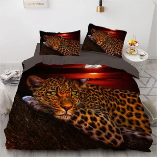 YASMENG Leoparden Bettwäsche 220x240 Leopard Tiermotiv Gold Schwarz 3D Bettwäsche Weich Komfort Mikrofaser Bettwäsche 3 Teilig für Geschenke Zimmer Deko mit Reißverschluss und 2 Kissenbezüge 80x80 cm