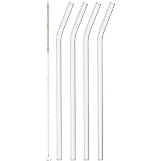 LEONARDO Ciao Glas-Strohhalme 4er Set, spülmaschinenfeste Halme inkl. Bürste zur Reinigung, wiederverwendbare Trinkhalme, transparent, Länge 23 cm, 020936