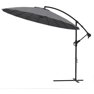 VOUNOT Ampelschirm 300 cm Rund, Shanghai Sonnenschirm mit Kurbelvorrichtung, Kurbelschirm mit Schutzhülle, Sonnenschutz UV-Schutz, Gartenschirm Marktschirm, Grau, Edelstahl, Aluminium, Legierter Stahl
