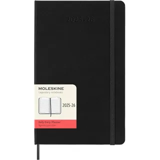 Moleskine Tageskalender 2025-2026, 18-Monats-Tagesplaner mit Hartem Einband und Gummiband, Großformat 13 x 21 cm, Schwarz