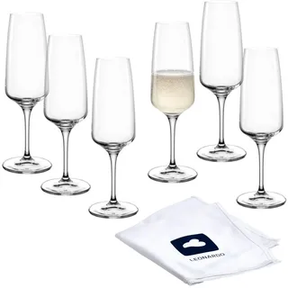 LEONARDO HOME Sektgläser CESTI (6er Set) inkl. Poliertuch • Spülmaschinenfeste Prosecco-Kelche (240 ml) • Stoßfest & Alltagstauglich • Sekt-Gläser mit niedrigem Stiel • Champagner-Glas Cesti • 040968