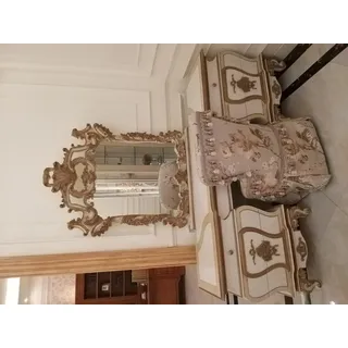 Schminktisch mit Spiegel Luxus Konsole Kommode Schlafzimmer Barock Rokoko - Weiß