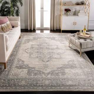 SAFAVIEH Traditionell Teppich für Wohnzimmer, Esszimmer, Schlafzimmer - Brentwood Collection, Kurzer Flor, Creme und Grau, 160 x 160 cm