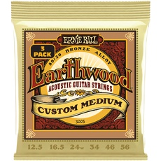 Ernie Ball Earthwood Custom Medium Akustik-Gitarrensaiten, 80/20-Bronze, 3er-Pack, Stärke 12.5-56 Gauge