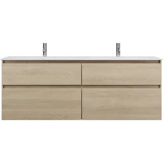 burgbad Lin20 Mineralguss-Doppelwaschtisch Weiß Glänzend inklusive Waschtischunterschrank, 4 Auszüge parallel, 1620x495x612mm, SGIB162F5355C0001, Farbe: Eiche Dekor Cashmere