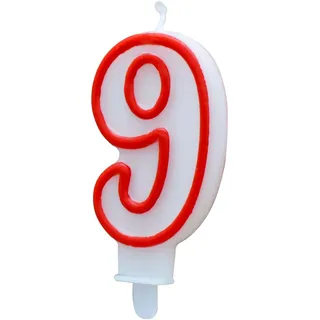 ALGON Geburtstagskerze 9 Jahre, weiß mit rotem Rand, buntes und festliches Design, perfekt für Feiern