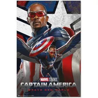 Grupo Erik Poster Marvel Captain America Brave New World Kunstdruck - Deko Wohnzimmer oder Deko Schlafzimmer - Deko Zimmer - Größe 61 x 91 - Offizieller Marvel Fanartikel