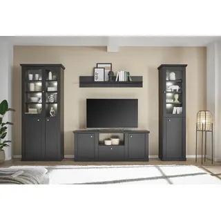 Home Affaire "Lincoln, moderne Anbauwand, Komplettset im Landhausstil", Komplett-Set, 4 Stk. tlg., schwarz matt),