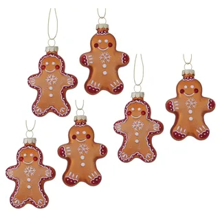 Christbaumschmuck "Weihnachtsanhänger Gingy", rot (rot, braun), Glas, Metall, Polyester, LEGER HOME BY LENA GERCKE, Weihnachtsbaumschmuck, Christbaumschmuck, Weihnachtlicher Lebkuchenmann, 6er-Set, Weihnachtsdeko