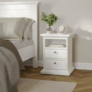 Dmora - Nachttisch Arielle, Niedrige Kommode, Tisch, Multifunktionaler Nachttisch, 44x40 h59 cm, Weiß