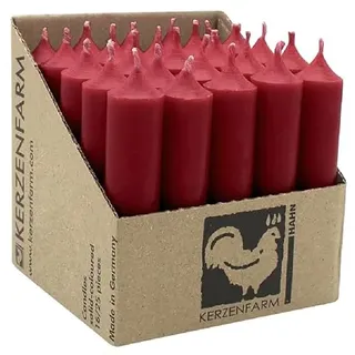 luterna Stabkerzen aus Paraffin, 100/22 mm, Dunkelrot, KERZENFARM HAHN, Brenndauer ca. 4h, 25 Stück pro Verpackung