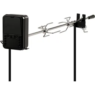 BBQ-Toro Grillspieß Set 93,5 cm, 2 Fleischnadeln, Grillspieß mit Motor, Hähnchen Ständer, Drehspieß - Silber