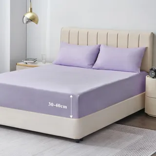 Aisbo Spannbettlaken 180x200cm Bettlaken Boxspringbett - Bett Lila 180x200 aus Premium Mikrofaser, weiches Spannbetttuch 180 x 200 Lavendel Lila Steghöhe 40cm für Wasserbett Bed Fitted Sheet